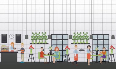Kafe vektör çizim düz tarzı akşam yemeği