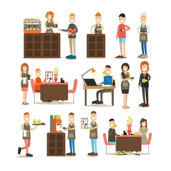 Coffee house people vector flat icon set — Stock Vector