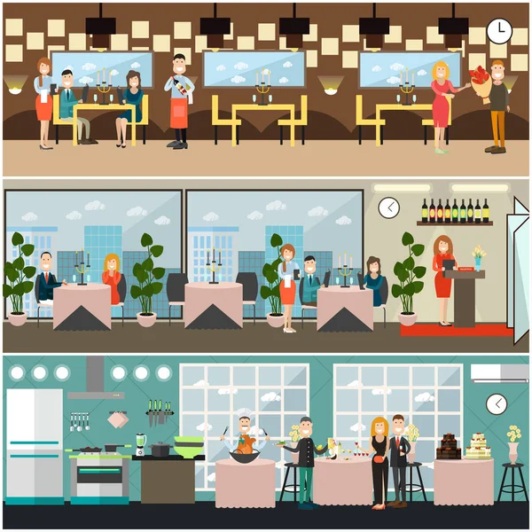 Diner in restaurant platte vectorillustratie — Stockvector