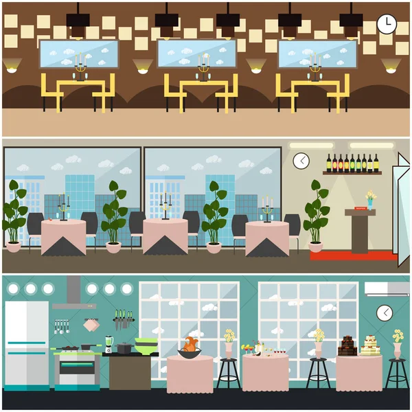 Interior do restaurante vetorial definido em design de estilo plano —  Vetores de Stock