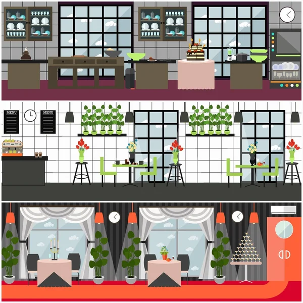 Restaurant vectoriel et intérieur de café dans un style plat — Image vectorielle