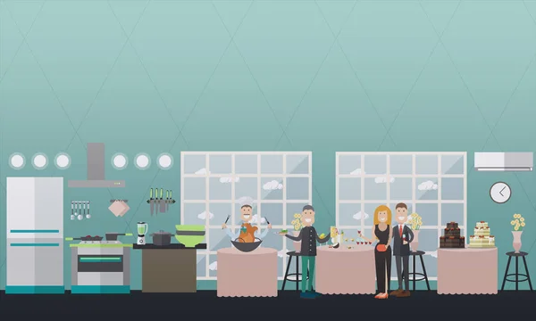 Dîner buffet au restaurant vectoriel plat illustration — Image vectorielle