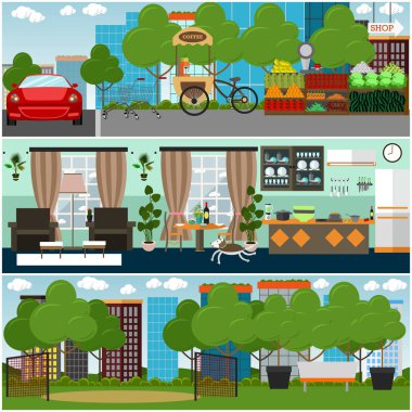 Aile iç vektör düz poster seti