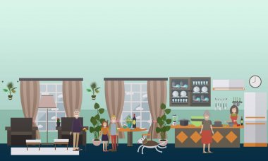 Aile karakter evde düz Icons set vektör