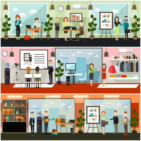 Office life concept vector flat poster set — Stock Vector