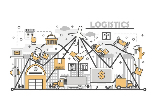 Logistikdienstleistungen Konzept Vektor Illustration in flachem linearen Stil — Stockvektor