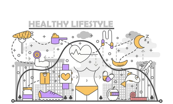 Illustrazione vettoriale del concetto di stile di vita sano in stile lineare piatto — Vettoriale Stock