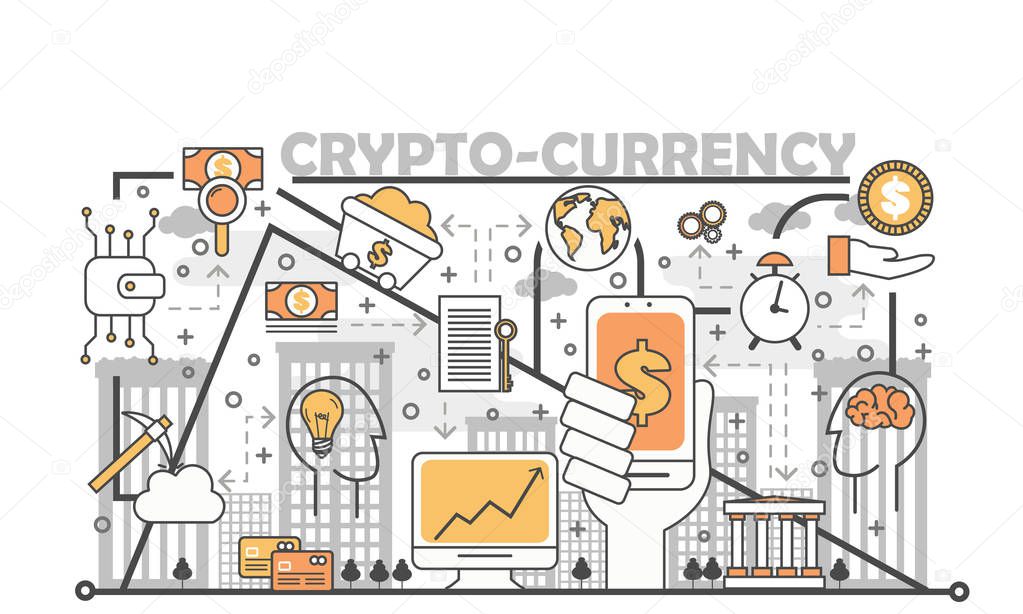 Cryptocurrency concept vector illustration in flat linear style