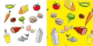 Vektör yiyecek ve içecek Icon set ve seamless modeli