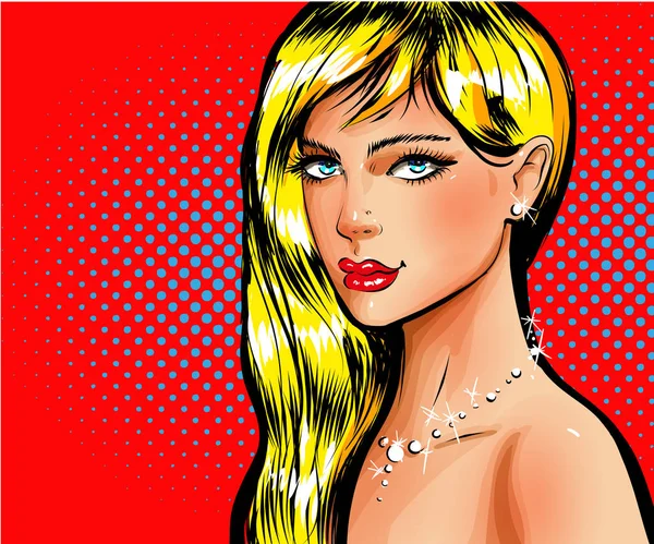 Vector pop arte hermosa rubia pin-up chica retrato — Vector de stock