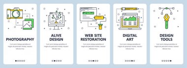 Vektör çağdaş ince çizgi fotoğraf dikey web afiş set