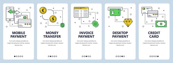 벡터 현대 얇은 선 지불 수직 웹 배너 세트 — 스톡 벡터