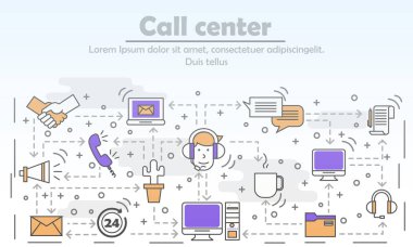 Çağrı Merkezi kavramı vektör düz çizgi sanat çizim