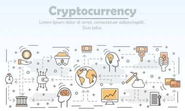 Kavram vektör düz çizgi sanat çizim reklam Cryptocurrency