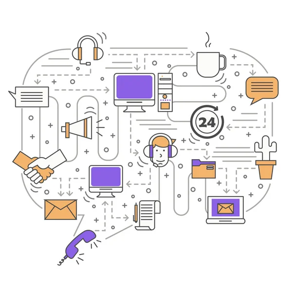 呼叫中心语音气泡矢量平线艺术插画 — 图库矢量图片