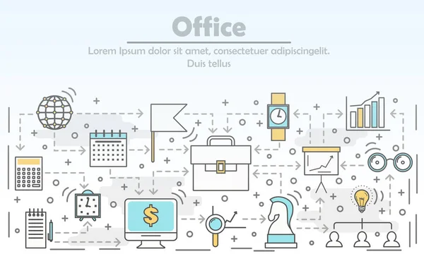 Ilustração vetorial de conceito de escritório em estilo linear plano —  Vetores de Stock