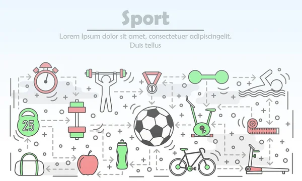 Sportwerbung Vektor Illustration in flachem linearen Stil — Stockvektor