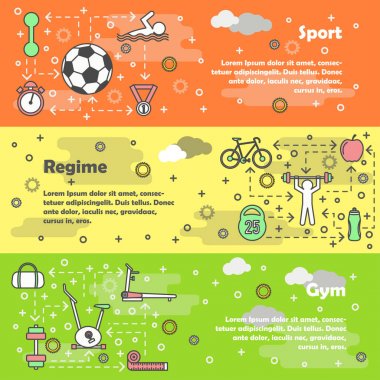 Spor kavram vektör düz çizgi sanat afiş set