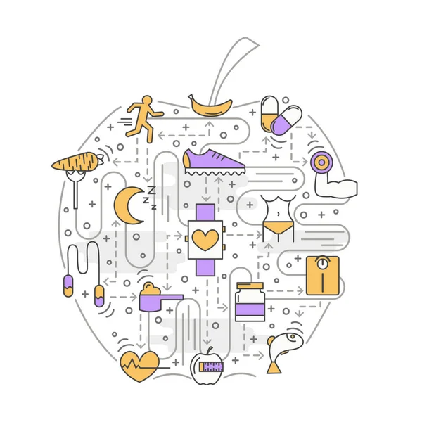 Спортивна їжа у формі яблука Векторні ілюстрації в плоскому лінійному стилі — стоковий вектор