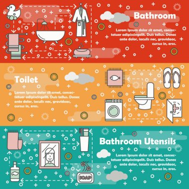 Vektör düz çizgi sanat banyo afiş set
