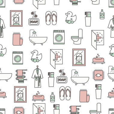 Vektör düz çizgi sanat banyo seamless modeli