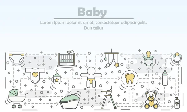 Bambino concetto vettore linea piatta arte illustrazione — Vettoriale Stock