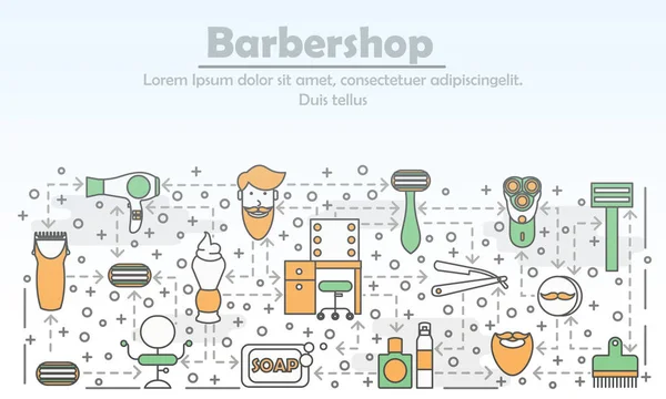 Barbershop advertising vector flat line art illustration — Stock Vector
