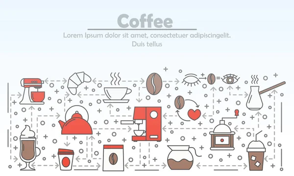 Kaffee Werbung Vektor flache Linie Kunst Illustration — Stockvektor