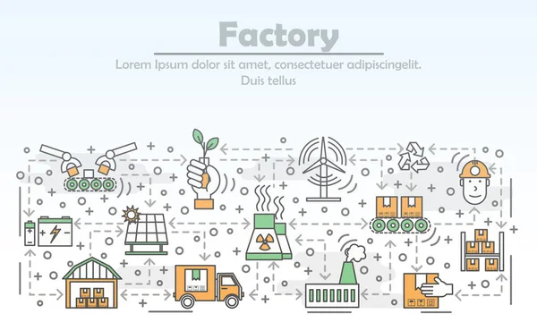 Ecológico fábrica publicidad vector plano línea arte ilustración — Archivo Imágenes Vectoriales