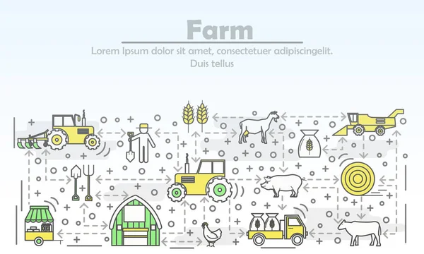 Farma reklamní ilustrace vektorové umění rovná čára — Stockový vektor