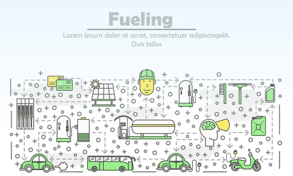 Fueling concepto vector línea plana ilustración de arte — Archivo Imágenes Vectoriales