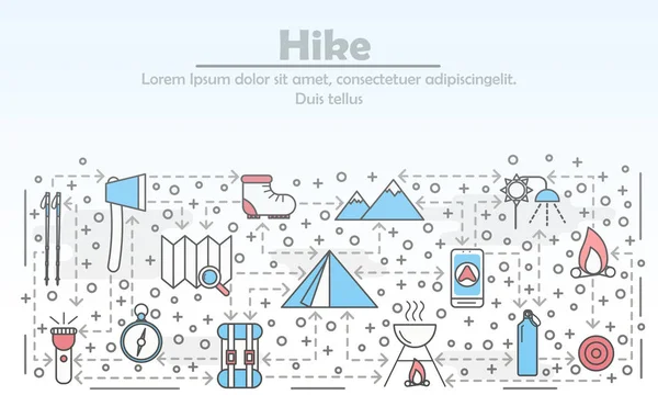 Hike advertising vector flat line art illustration — Stock Vector