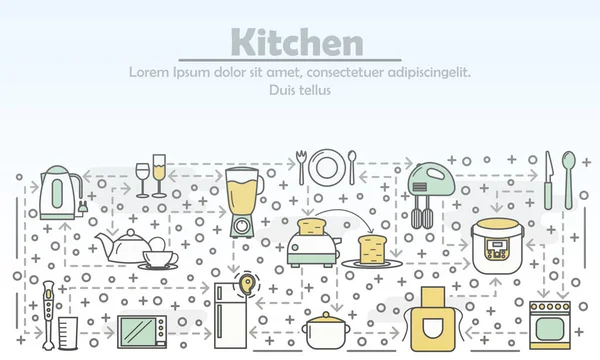 Vecteur publicitaire de cuisine illustration d'art en ligne plate — Image vectorielle