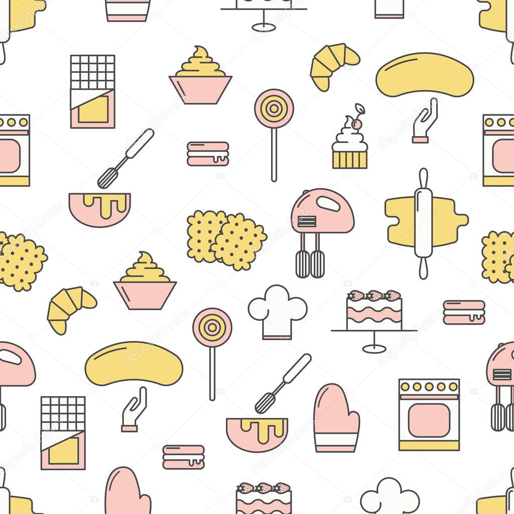 Confectionery vector flat line art decorative seamless pattern