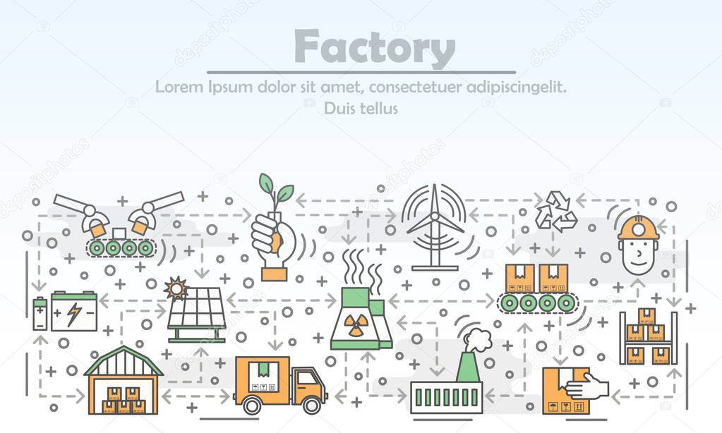 Ecological factory advertising vector flat line art illustration