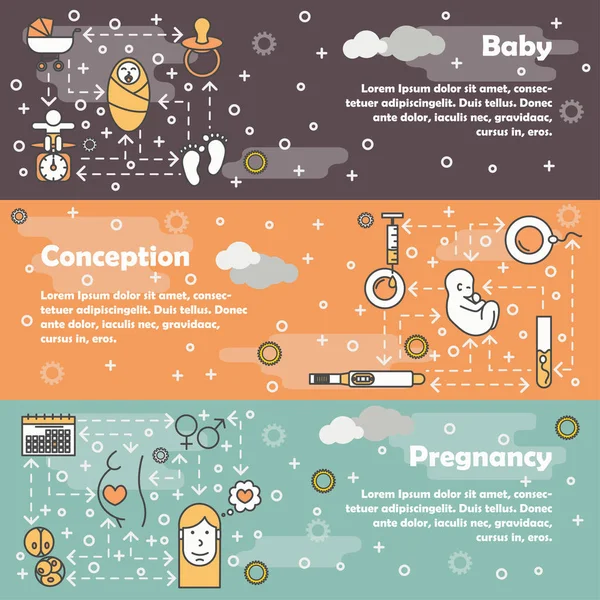 Set di banner pubblicitari in linea piatta vettoriale per gravidanza — Vettoriale Stock