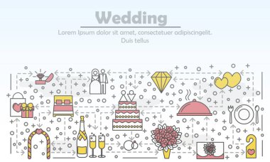 Düğün vektör düz çizgi sanat çizim reklam