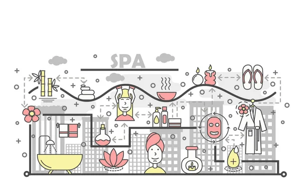 Spa en beauty concept platte lijn kunst vectorillustratie — Stockvector