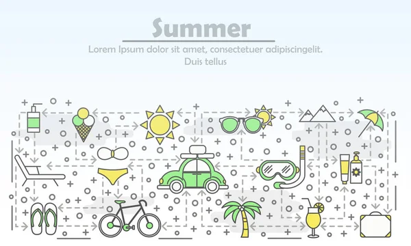 Sommer Werbung Vektor flache Linie Kunst Illustration — Stockvektor