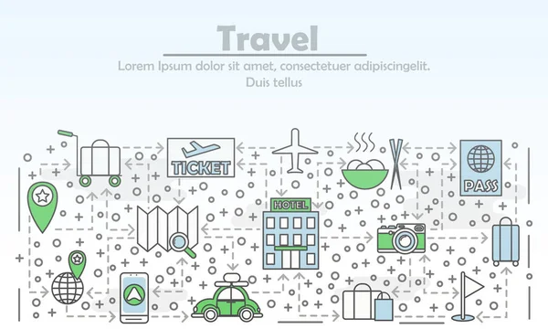 Reise-Werbe-Vektor flache Linie Kunst Illustration — Stockvektor