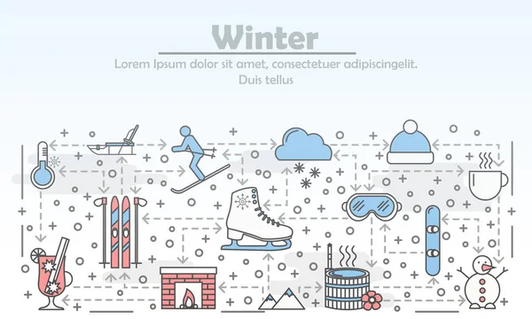 Kültéri téli tevékenységek vektor lapos illusztráció reklám — Stock Vector