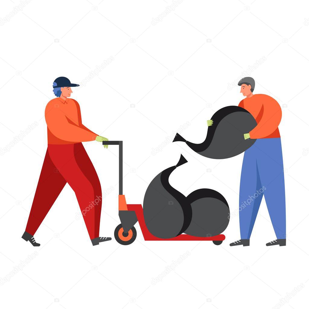 Waste collection and street cleaning, vector flat isolated illustration