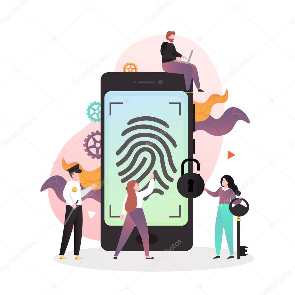 Smartphone fingerprint security vector concept for web banner, website page