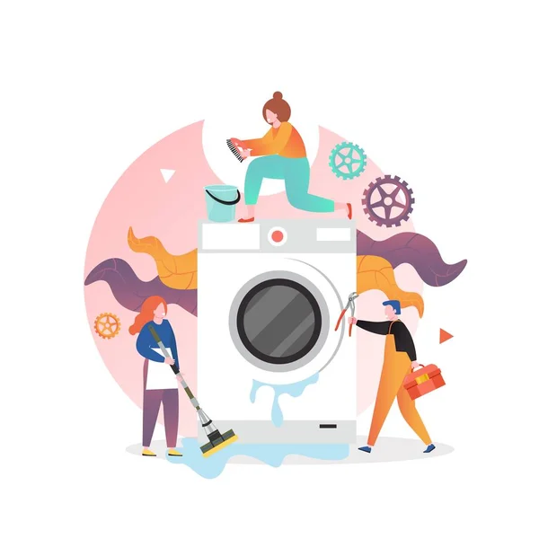 Wasmachine reparatie en service vector illustratie — Stockvector