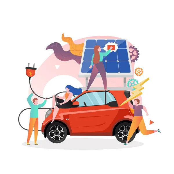 Solar powered electric car charging station, vector illustration — Stock Vector
