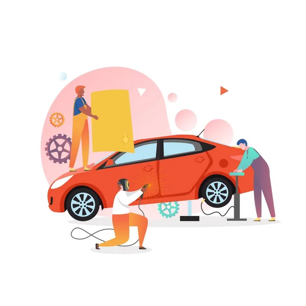 Web afişi için otomobil tamircisi ve tamir atölyesi vektör kavramı, web sitesi sayfası — Stok Vektör