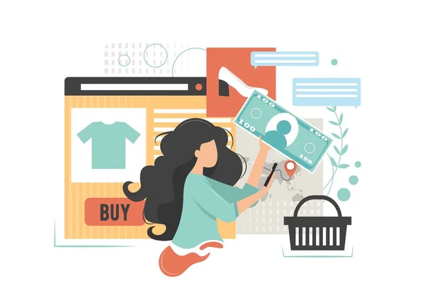 Vector de compras en línea diseño de estilo plano ilustración — Archivo Imágenes Vectoriales