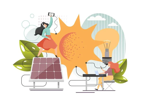 Energía solar, ilustración de diseño de estilo plano vectorial — Vector de stock