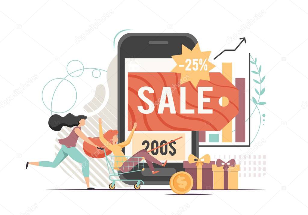 Online shopping sale vector flat style design illustration