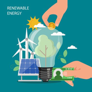 Yenilenebilir enerji vektörü konsepti düz biçim çizimi